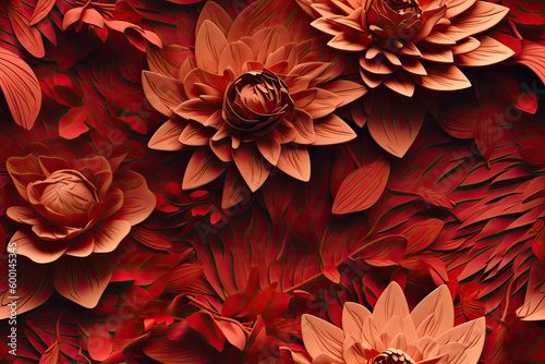 Dark Orange 3D Floral Seamless Paper Patterns - Generative AI