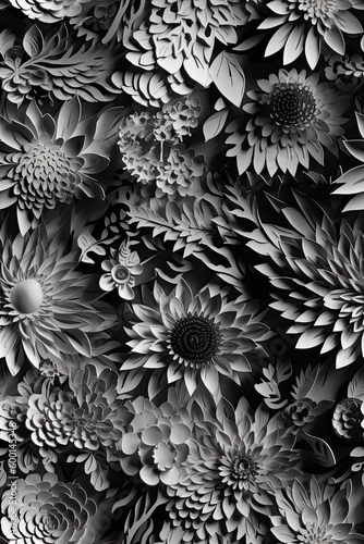 Gray Gothic 3D Floral Seamless Paper Patterns - Generative AI
