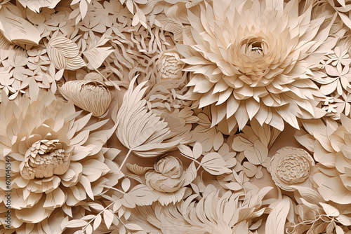 Ivory 3D Floral Seamless Paper Patterns - Generative AI
