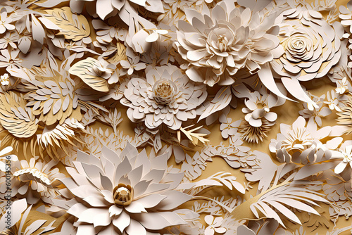 White 3D Floral Seamless Paper Patterns Perfect for Weddings - Generative AI