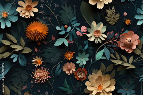 Vibrant and Chic 3D Floral Seamless Paper Patterns - Generative AI