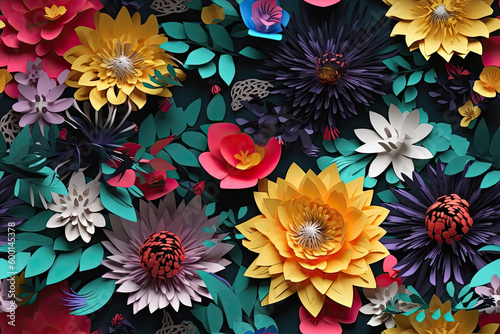 Vibrant and Chic 3D Floral Seamless Paper Patterns - Generative AI