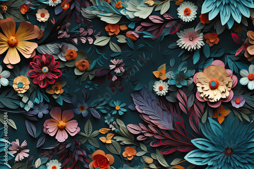 Folk 3D Floral Seamless Paper Patterns - Generative AI