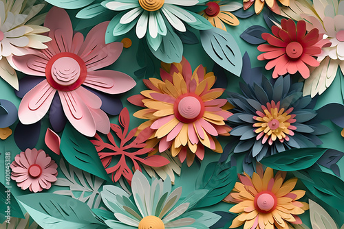 Vibrant and Chic 3D Floral Seamless Paper Patterns - Generative AI