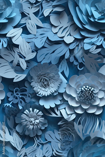 Chic Blue 3D Floral Seamless Paper Patterns - Generative AI