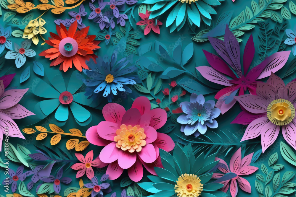 Vibrant and Chic 3D Floral Seamless Paper Patterns - Generative AI Vibrant and Chic 3D Floral Seamless Paper Patterns - Generative AI