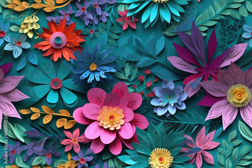 Vibrant and Chic 3D Floral Seamless Paper Patterns - Generative AI