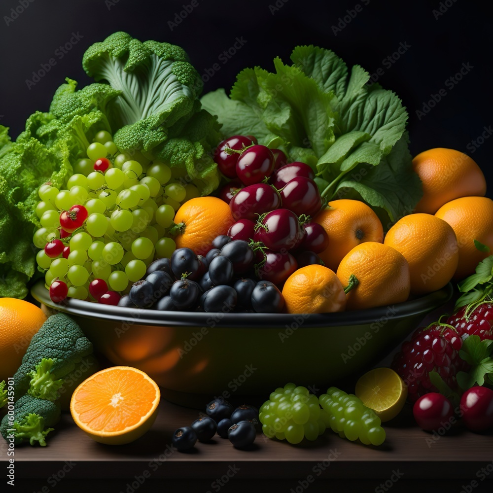 A vibrant and colorful assortment of fresh fruits and vegetables, symbolizing the arrival of spring and the agricultural significance of Passover. The produce includes juicy oranges, br

Generative AI