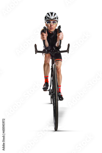 Fototapeta Naklejka Na Ścianę i Meble -  Athlete cyclists in silhouettes on transparent background.