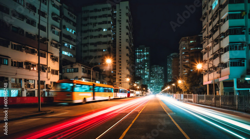 hong kong light trail of vehicles in an urban area © Nilima