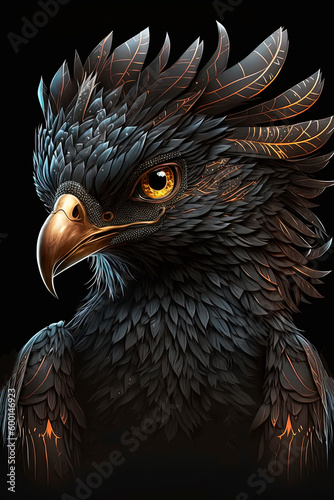 Eagle dragon mix, cartoon, cute, black. Generative AI © Oleksandr