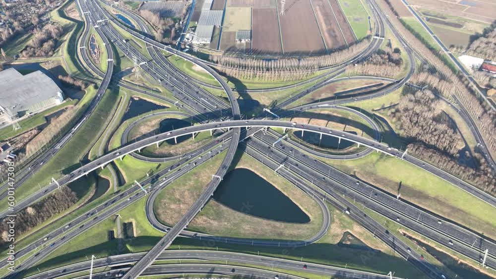 Helicopter view on large traffic express ay interchange of highways. Helicopter view on large traffic express ay interchange of highways.