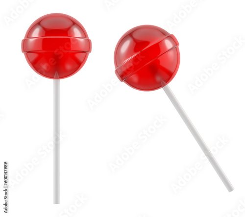 Photo Red lollipop on white plastic stick
