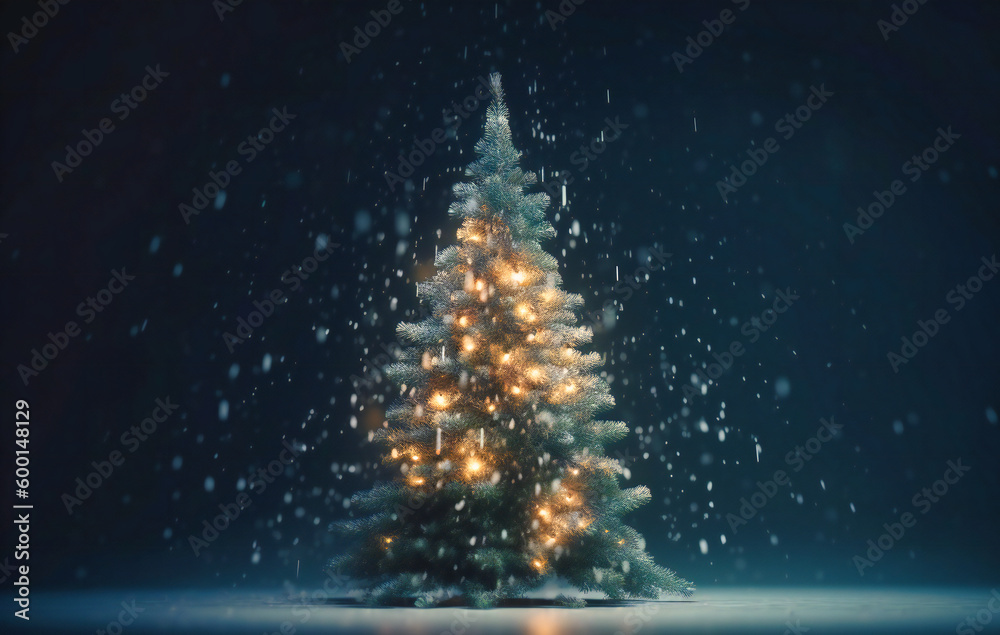 christmas tree falling in snow, in the style of vibrant stage backdrops christmas tree falling in snow, in the style of vibrant stage backdrops