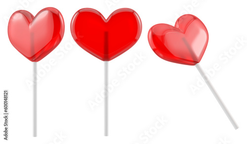 Foto Red lollipop heart on white plastic stick
