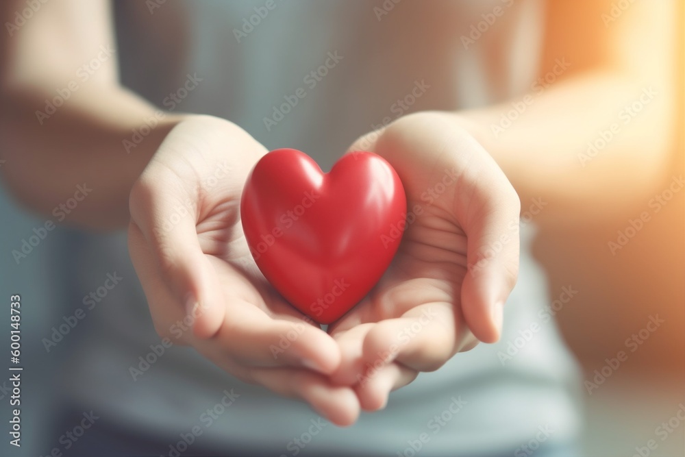 woman hand feeling donor love care valentine red cardiogram hold health. Generative AI. woman hand feeling donor love care valentine red cardiogram hold health. Generative AI.