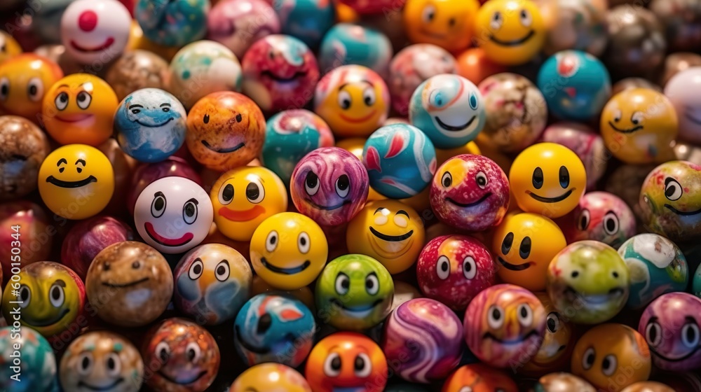 Marbles with smiley faces made with AI generative technology Marbles with smiley faces made with AI generative technology