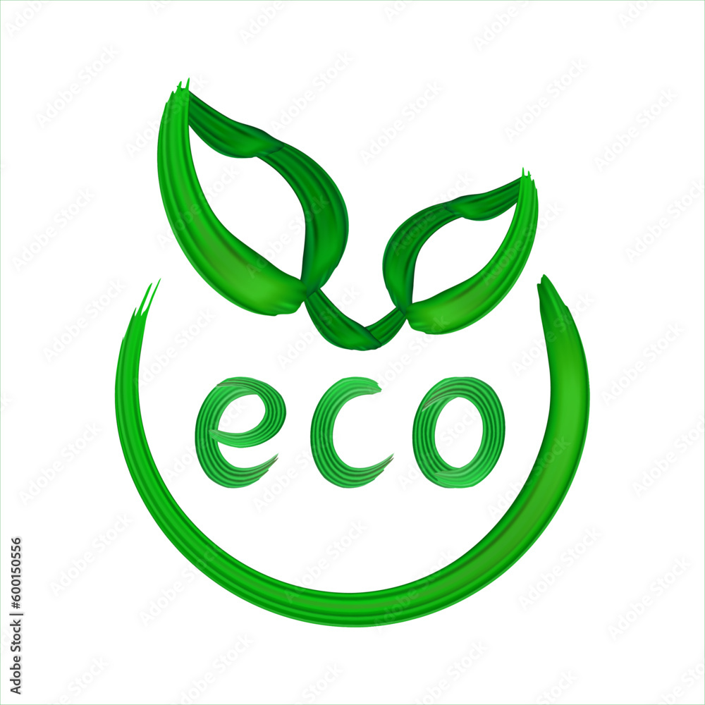 Eco Friendly Icon. Organic natural food label. Label concept for stickers, sale banner, cards, advertisement. Green energy icon. Vector sketch illustration on white background. Eco Friendly Icon. Organic natural food label. Label concept for stickers, sale banner, cards, advertisement. Green energy icon. Vector sketch illustration on white background.