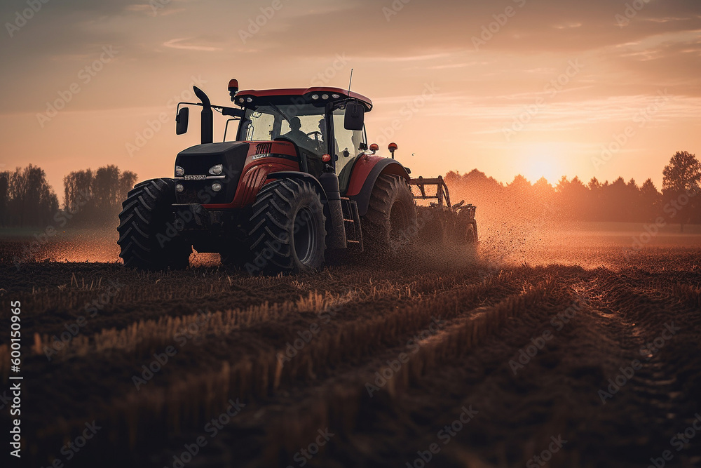 Combine harvester harvests ripe wheat field. Agricalture concept. AI Generation.  Generative AI