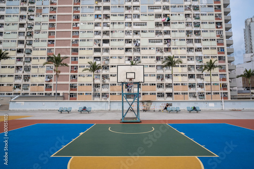 Choi Hung Estate Rooftop Basketball Court located on Car Park building. Now It is a photogenic and has become a tourism hot-spot in Kowloon, Hong Kong