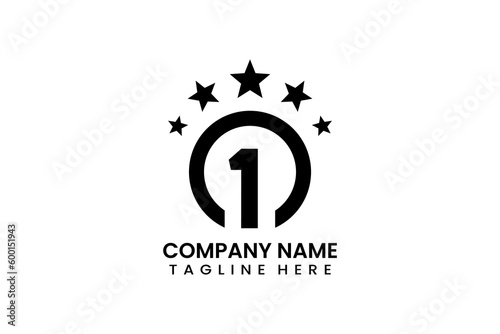 Flat number one winner achievment label logo template vector design illustration