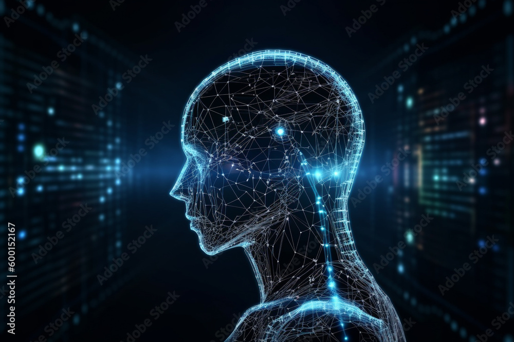 Artificial intelligence concept of big data or cyber security. Face of cyber mind. Ai Generative Artificial intelligence concept of big data or cyber security. Face of cyber mind. Ai Generative
