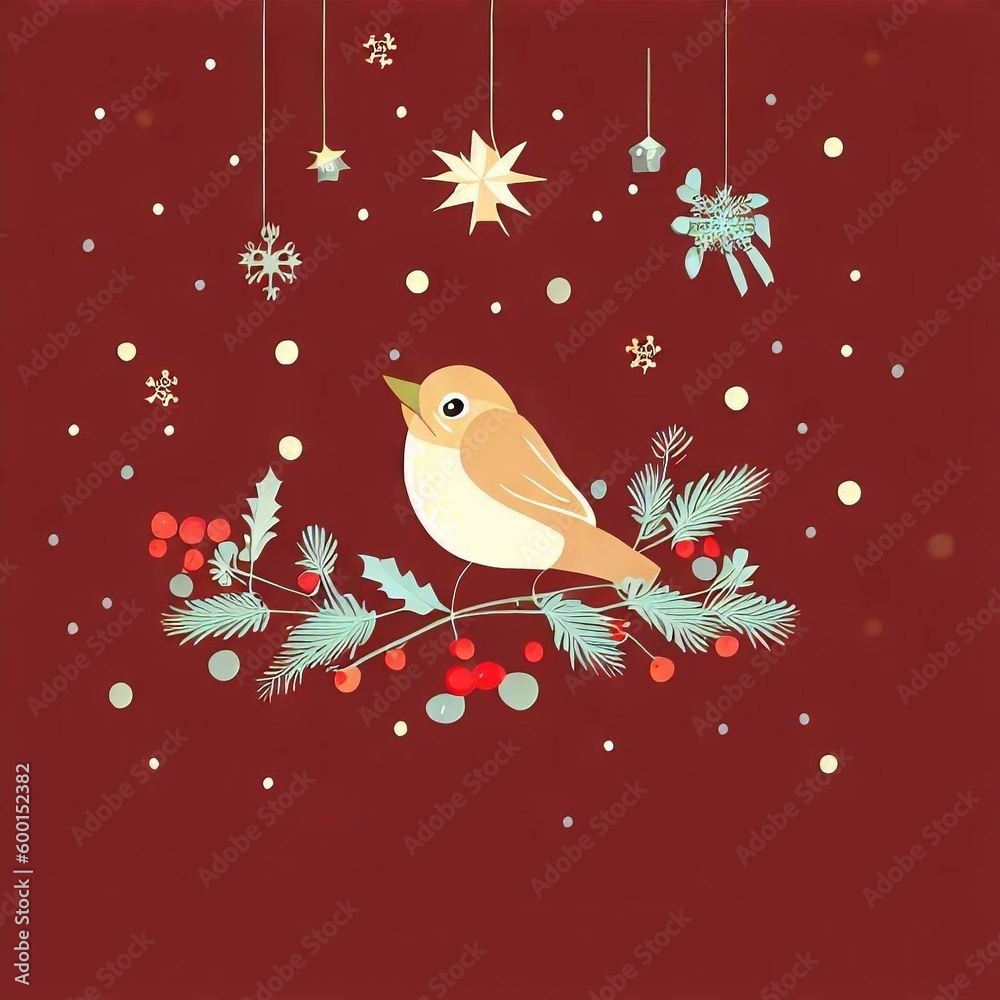 Fototapeta premium A Christmas card featuring a bird
