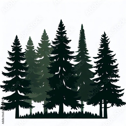 Silhouettes of evergreen pine trees  commonly found in fir forests