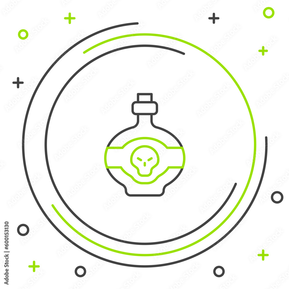 Line Poison in bottle icon isolated on white background. Bottle of poison or poisonous chemical toxin. Colorful outline concept. Vector Line Poison in bottle icon isolated on white background. Bottle of poison or poisonous chemical toxin. Colorful outline concept. Vector