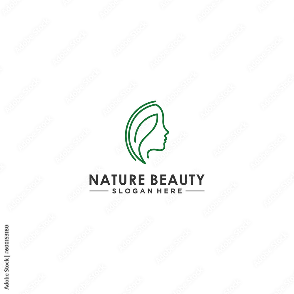 Fototapeta premium natural beauty logo with leaves that become hair that reflects nature