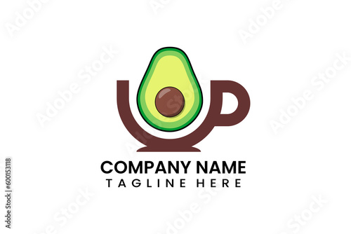 Flat coffee cup avocado fruits logo icon template vector design illustration