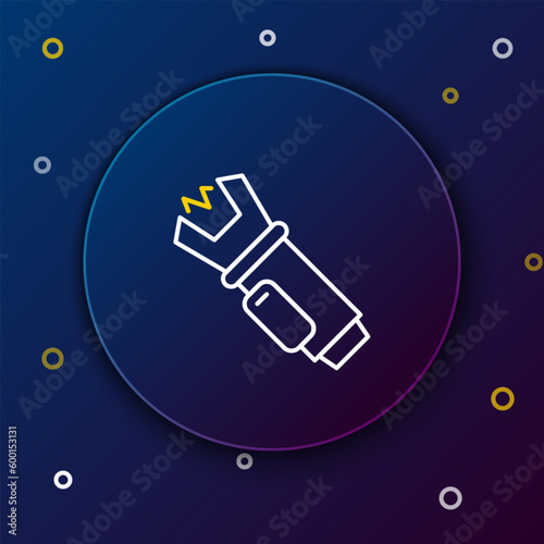 Line Police electric shocker icon isolated on blue background. Shocker for protection. Taser is an electric weapon. Colorful outline concept. Vector