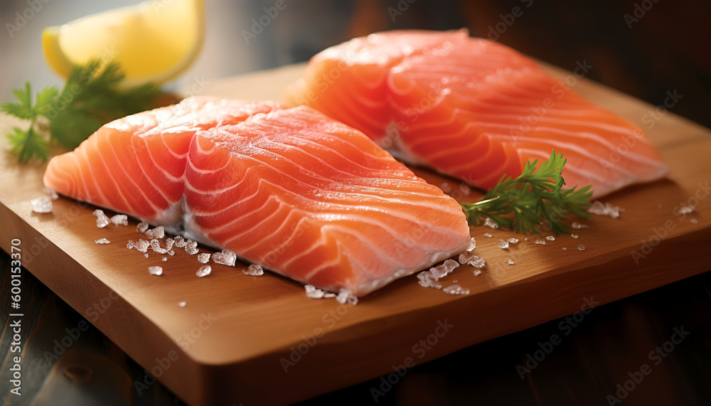 Dive into the deliciousness of our fresh raw salmon steak - a mouth-watering treat for seafood lovers everywhere! Dive into the deliciousness of our fresh raw salmon steak - a mouth-watering treat for seafood lovers everywhere!