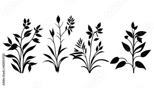 Beautiful Small Plants Silhouette Vector, Plants Vector, Plant silhouette set