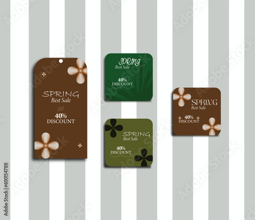 Set blank white paper price tags or gift tags. Neck labels . Set template shopping labels. Floral clothing tag