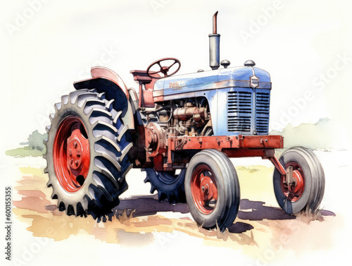 Watercolor farm tractor, generative ai photo