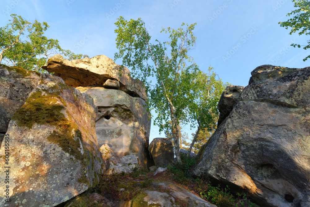 Boulders in the Haute Pierre hill near Milly-La-Foret village. Fontainebleau forest	