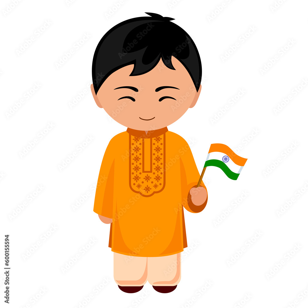 Man in India national costume. Male cartoon character in indian traditional ethnic clothes holding flag. Flat isolated illustration. Man in India national costume. Male cartoon character in indian traditional ethnic clothes holding flag. Flat isolated illustration.