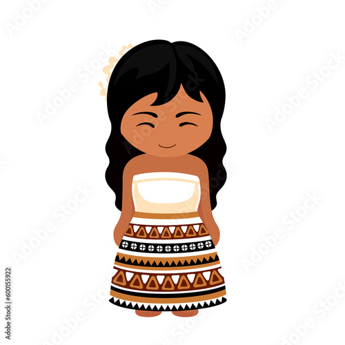 Woman in Fiji national costume. Female cartoon character in fijian wedding traditional ethnic clothes. Flat isolated illustration. photo