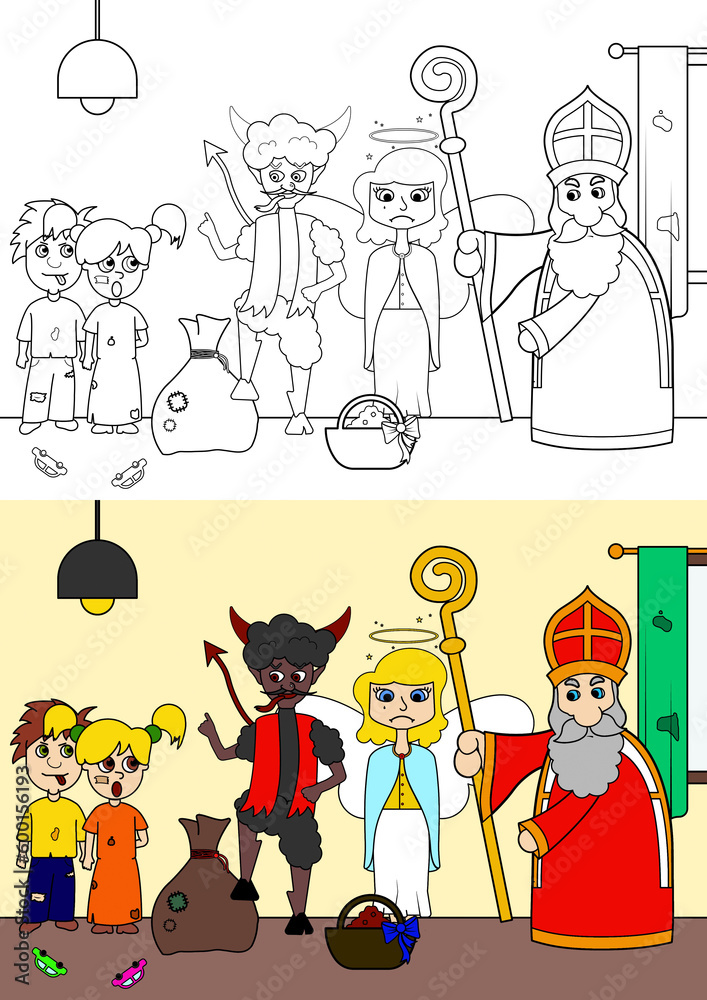 children's coloring books - devil, angel and Santa Claus