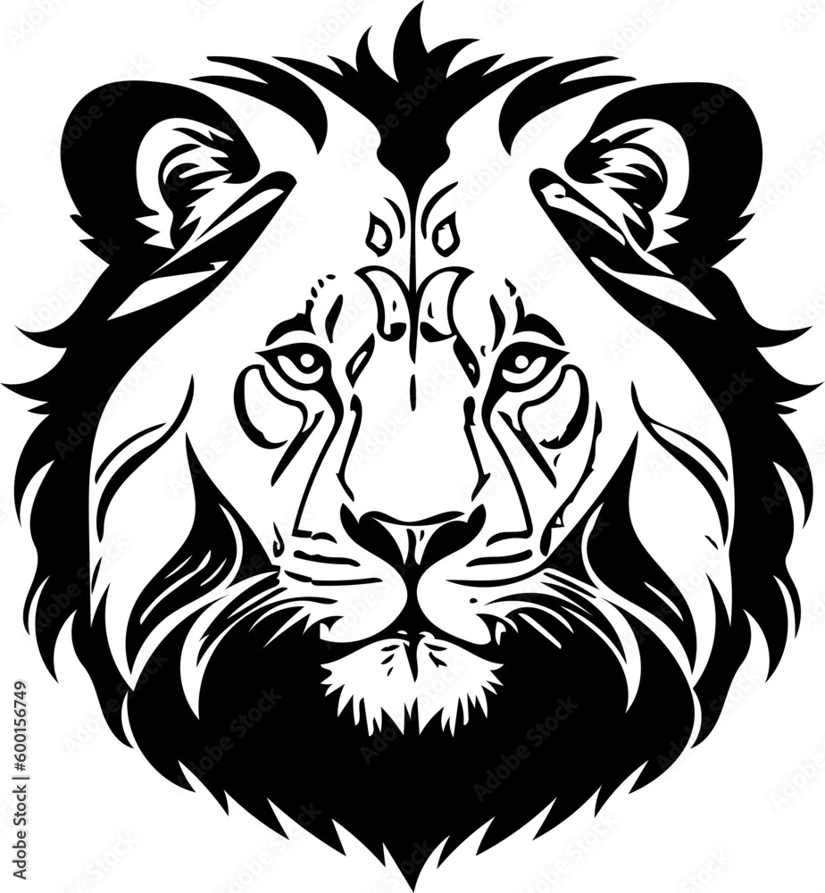 Lion head vector, Silhouette, illustration, Digital art of a lion, on white background