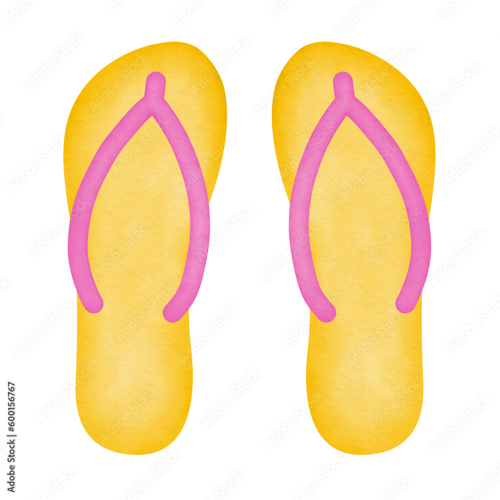 yellow pink beach sandal watercolor illustration yellow pink beach sandal watercolor illustration