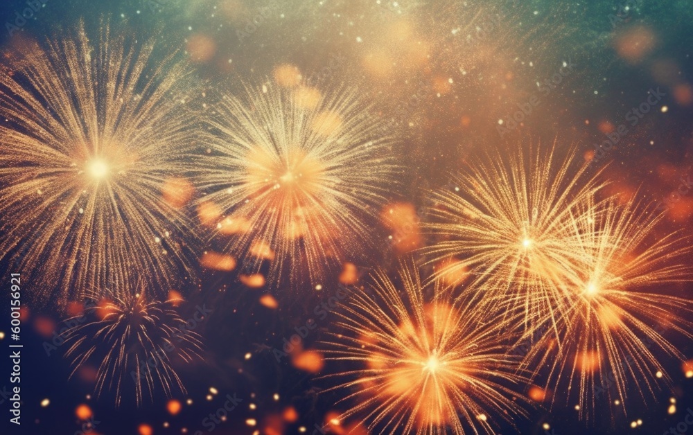 Fireworks at New Year, Sparklers and bokeh lights on sky, Banner design, Copy space for text (Generative AI) Fireworks at New Year, Sparklers and bokeh lights on sky, Banner design, Copy space for text (Generative AI)