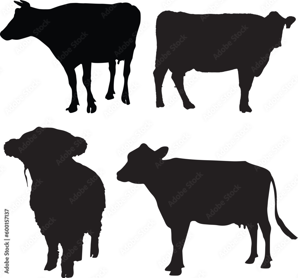 Fototapeta premium Cow Silhouette Vector Animals, Silhouette Animals, Cow Silhouette,