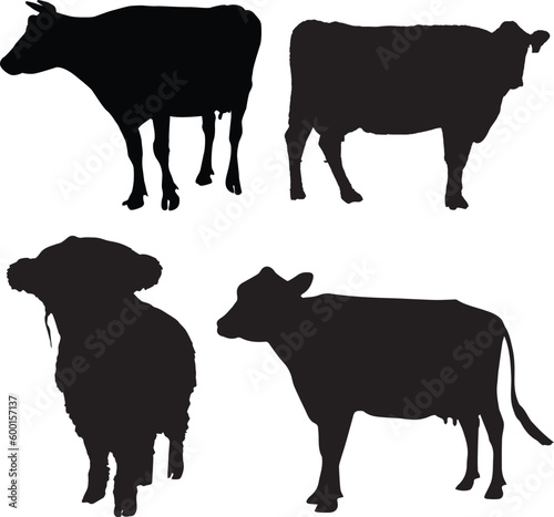 Cow Silhouette Vector Animals, Silhouette Animals, Cow Silhouette,