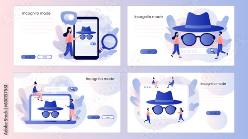 Incognito mode concept. Online privacy and personal data protection. Browse in private. Confidential.Screen template for landing page, template, ui, web, mobile app, poster, banner, flyer. Vector
