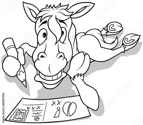 Drawing of a Lying Horse Writing a Postcard