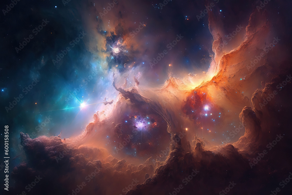 Fototapeta premium Colorful nebula with stars. Fantasy galaxy generative AI background