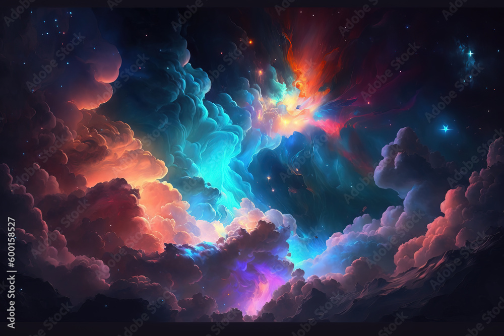 Colorful nebula with stars. Fantasy galaxy generative AI background Colorful nebula with stars. Fantasy galaxy generative AI background