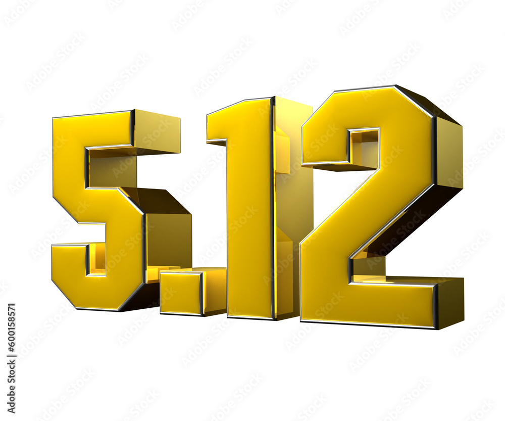 Number 5.12 interlocked in gold 3D illustration. Advertising signs. Product design. Product sales. Number 5.12 interlocked in gold 3D illustration. Advertising signs. Product design. Product sales.